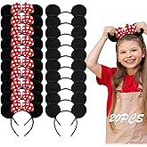 Lucky Will 20 Pack Mouse Ears Headband Classic Solid Black and Red Bow Ears Headbands Bulk for Kids and Adults - Boys & Girls Mouse Themed Birthday Party Supplies