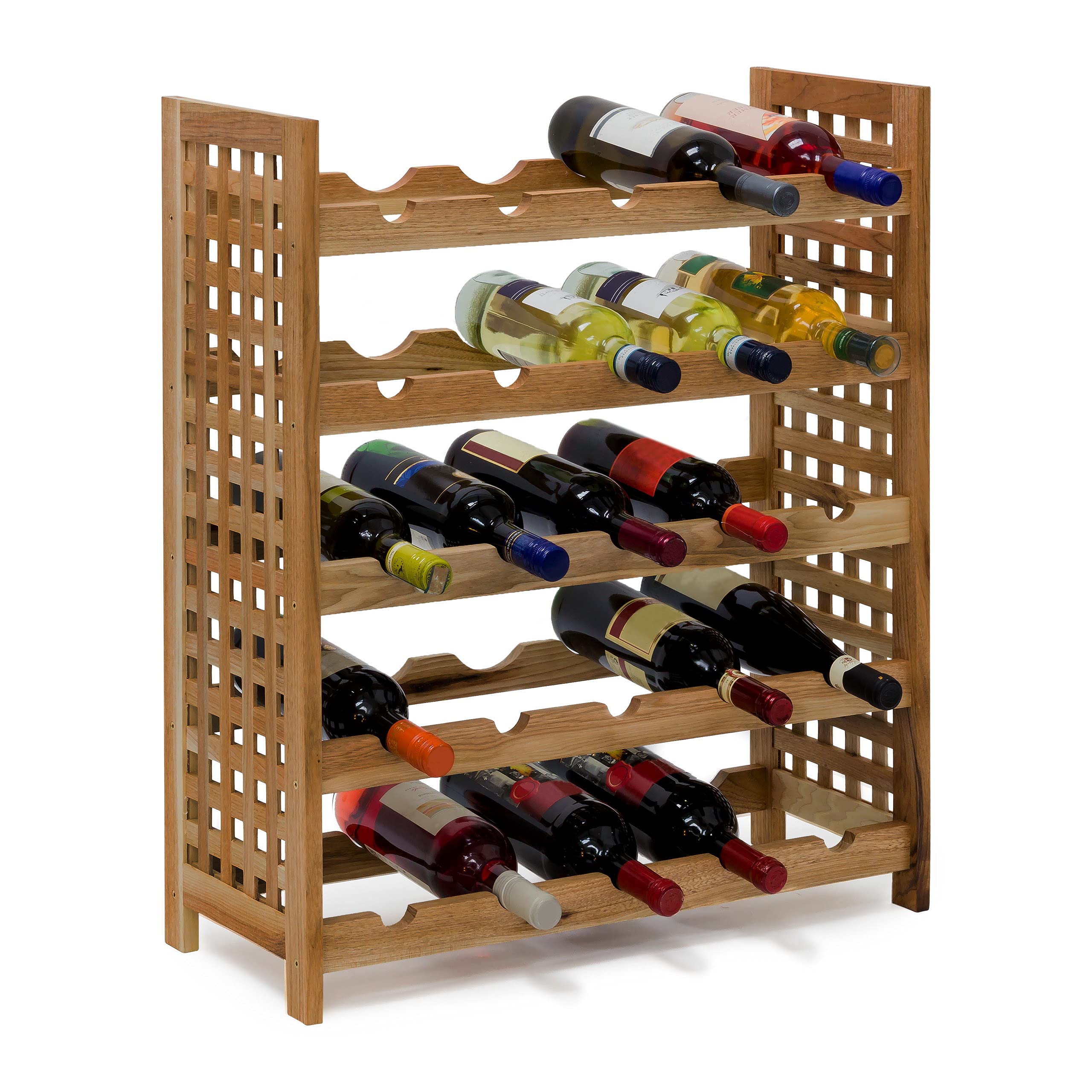 Relaxdays Walnut Wine Rack For 25 Wine Bottles: 73 x 63 x 25 cm Wooden Bottle Shelf Oiled Walnut Material 5 Shelves 5 Bottles Per Shelf, Natural