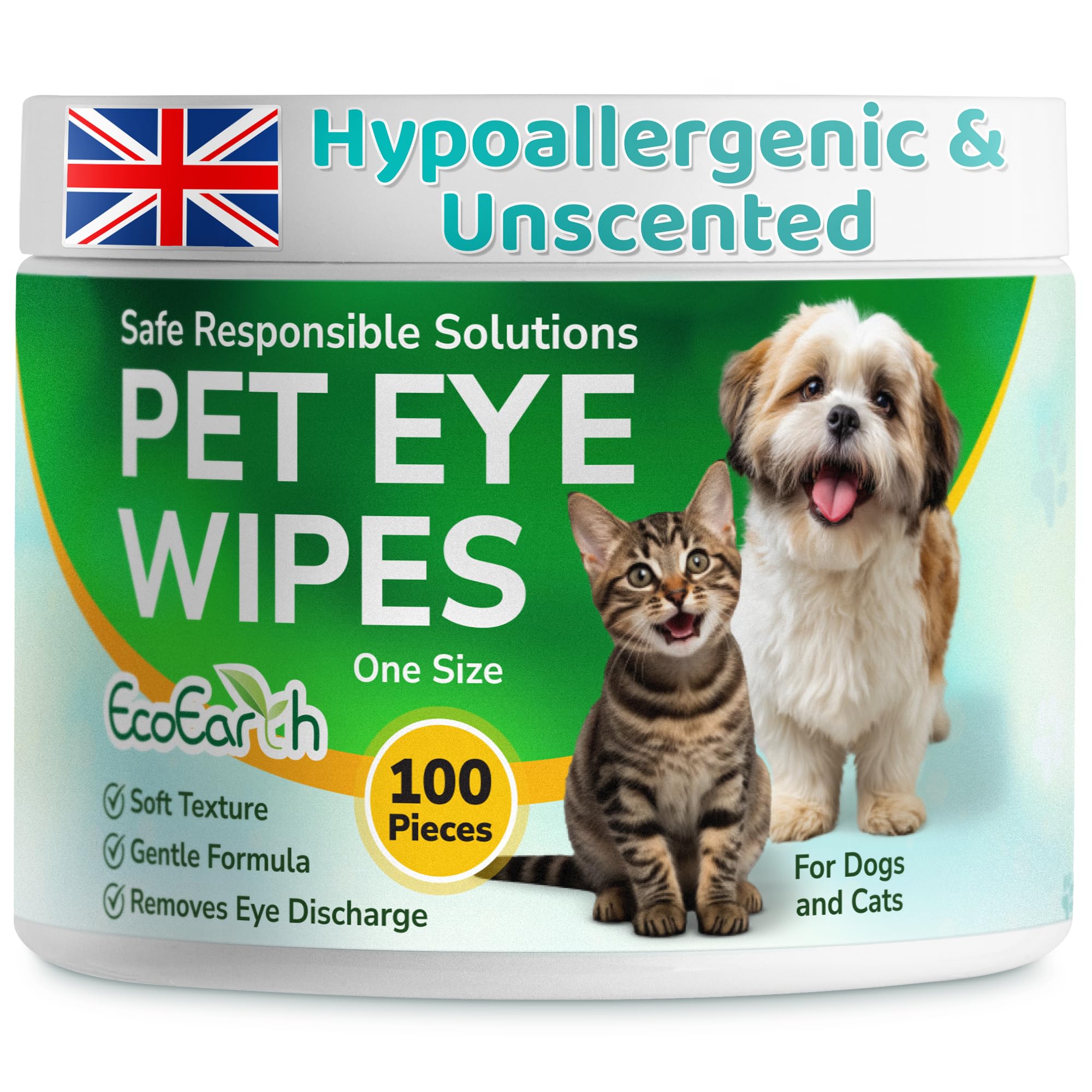 Premium Eye Wipes for Dogs & Cats - 100 Pcs - Pet Eyes Cleaning Pads to Remove Tear Stains, Crust & Discharge - Perfect for Pets Daily Care - Helps with Itching & Dryness - Pre-Soaked & Disposable
