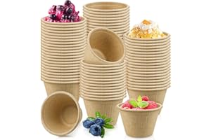 Cmkura 200 Pcs 4 oz Natural Sugarcane Biodegradable Bowls Disposable Paper Bowls Compostable Soup Bowls for Salad,Hot Soup,Pasta and Dessert
