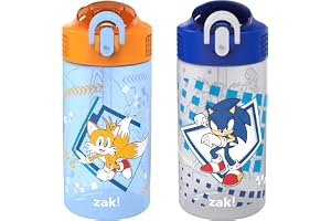 Zak Designs Sonic the Hedgehog 16oz Leak-Proof Straw Kids Water Bottle | BPA Free Durable Plastic, Cupholder Friendly, Dishwa