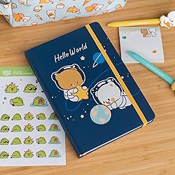 Milkmochabear Hello World Dot Grid Notebook in Navy
