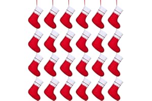 ANVAVO 24 Pack Christmas Stockings 9 Inch Red Felt Xmas Stockings Christmas Tree Hanging Ornaments for Xmas Wall Fireplace Door Window Decorations