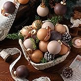 MiniInflat 18 Pcs Neutral Christmas Ornaments Plastic 2.5 Inch Gold and Brown Textured Vintage Matte Christmas Tree Decor Decorative Shatterproof Ball with Hanging Loop for Rustic Xmas Decoration