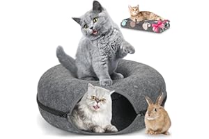 HOMAGICO Peekaboo Cat Cave & Tunnel Bed - 24 Inch Detachable Donut Tunnel, Exercise & Hideway for Indoor Cats up to 22 lbs (Dark Grey)
