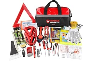 Kitgo Car Emergency Kit,Premium Roadside Assistance Essentials with Jumper Cables, Flashlight, Shovel, Screwdriver Set - Ideal Auto Road Safety Kit, Survival, Truck, RV and More Gift for Father (Red)