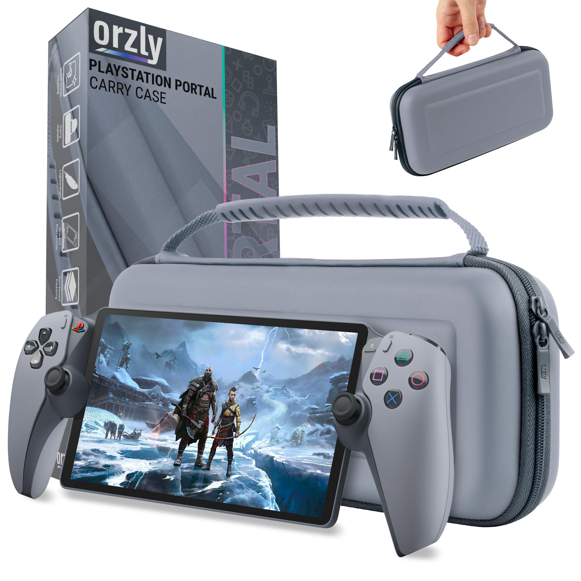 Orzly Carry Case Designed for PlayStation Portal Remote Player for PS5 Console Holds Accessories, Travel and Storage Protection for Headset Charger and More Grey - Gift Box Edition Image