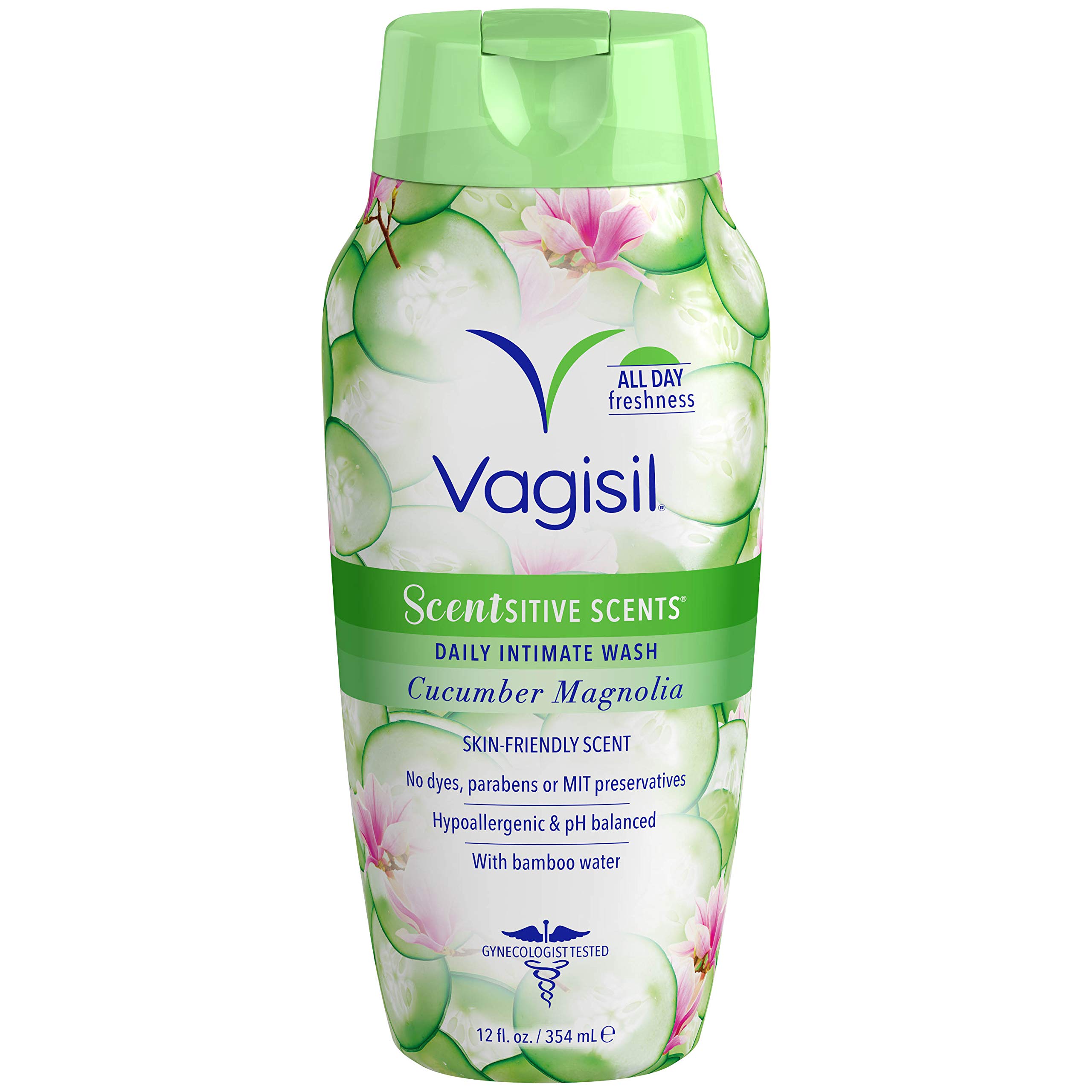 Vagisil Scentsitive Scents Daily Intimate Feminine Wash for Women - Cucumber Magnolia, Gynecologist Tested, Fresh and Gentle on Skin, 12 Fluid Ounce, Pack of 1