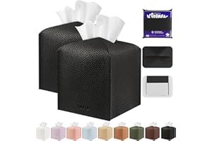 PARIERIS Tissue Box Cover Holder Square Tissue Cube Cover PU Leather Tissue Organizer with Bottom Belt for Bathroom, Tabletop, Car, Night Stands, Office, Home, Kitchen (2, Black)