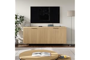 COLLAREDEAGLE Buffet Cabinet with Storage Accent Sideboard Modern Credenza with Doors & Shelves Fluted Media Console Wood Mid Century Coffee Bar Table for Living Room Kitchen Dining Room Hallway