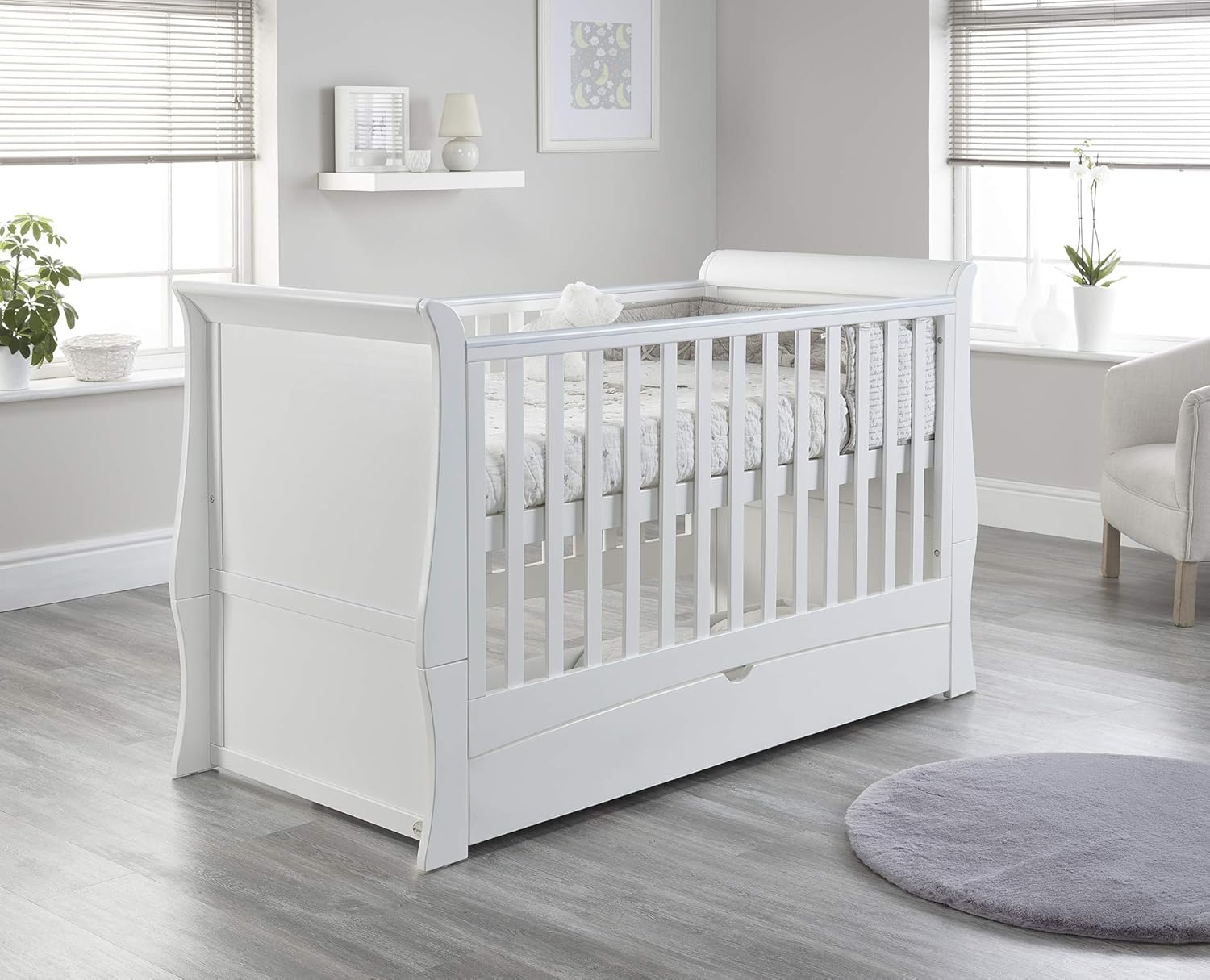 white sleigh cot bed with drawer