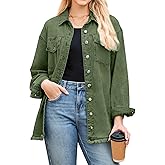 LookbookStore Jean Jacket Women Trendy Oversized Button Down Long Sleeve Frayed Hem Denim Shirt Jackets Distress Shacket