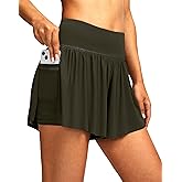 Soothfeel Women's High Waisted Swim Skirt Shorts 3" Flowy Swimsuit Bathing Suit Swim Bottoms for Women with Pockets UPF 50+