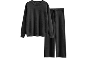 ANRABESS Women's Fuzzy Fleece Pajama Sets 2 Piece Outfits Long Sleeve Top Wide Leg Pants Lounge Matching Set 2025 Fall Winter