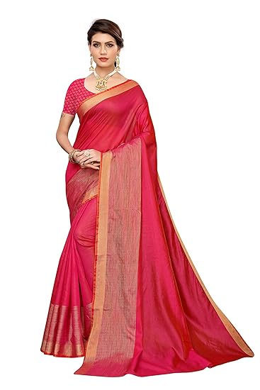 Women's Cotton Silk Green Colored Saree With Running Blouse