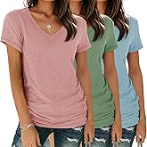 YGOODM Women's Basic T Shirts Pack V Neck Short Sleeve Tees Loose Fit Tshirts Summer Casual Fashion Soft Tee Tops S-XXL