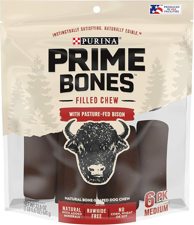 Purina Prime Bones Dog Bone, Made in USA Facilities, Natural Medium Dog Treats