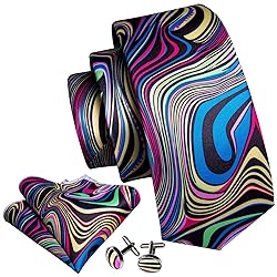 Barry.Wang Men Tie Set Rainbow Abstract Print Silk