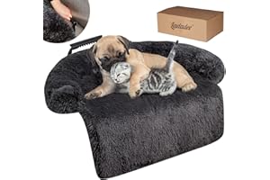 Ladadee Dog Calming Couch Bed Protector Cover Waterproof, Pet Furniture Protection Sofa Cover, Dogs Landing Sofa Bed Protector Cover, with Neck Bolster, Fluffy Plush Dog Bed Mat for Dogs and Cats