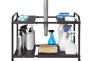 Simple Houseware Under Sink 2-Tier Heavy Duty Expandable Rack Organizer, Adjustable Width 40 to 63.5 cm with 4 Shelf Height L