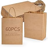 MATUFF 60Pcs Kraft Paper Gift Bags with Handles, 8.26x4.33x10.62 Inch Medium Brown Bags - Heavy Duty for Grocery, Take Out, Shopping, Retail, Wedding, Birthday Party | Bulk Gift Packaging