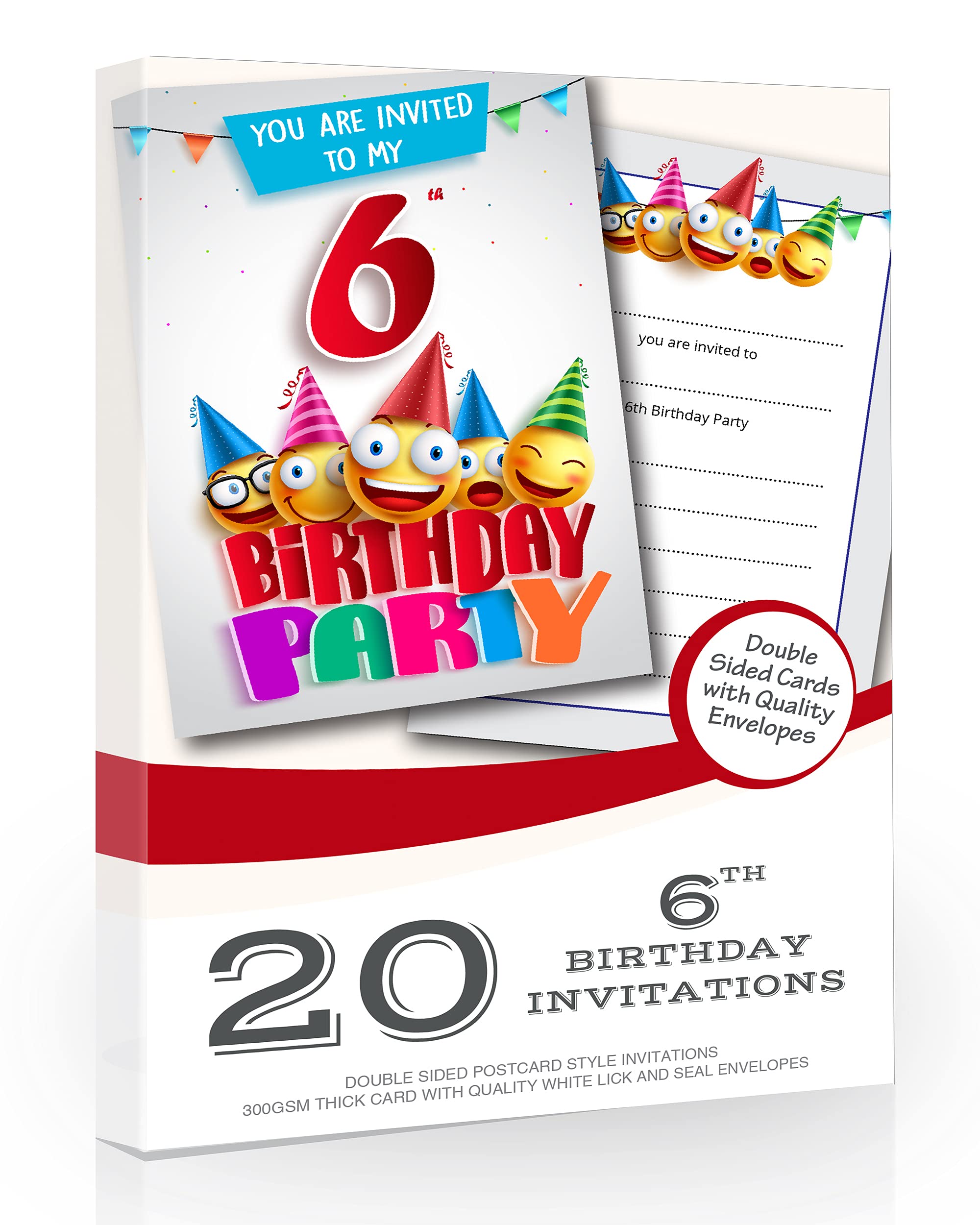 Olivia Samuel 20 x 6th Birthday Party Invites from Cartoon Style - Ready to Write with Envelopes