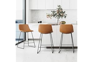 LUE BONA Bar Stools Set of 3, 24" ALX Faux Leather Barstools, Modern Counter Height Stools with Back and Metal Legs, Armless 