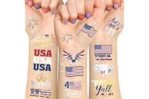 AOYOO Fourth of July Decorations Temporary Tattoos America Giltter Tattoos, USA Flag Let's get LIT All American girl Independence/Memorial Day Decorations, Red and Blue Patriotic Party Supplies