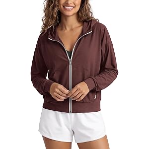 ODODOS Women's Full Zip Hoodie - Ultra Soft odSTRATUM Tech Performance Outfit UPF 50+ Relaxed Hooded Jacket with Pockets