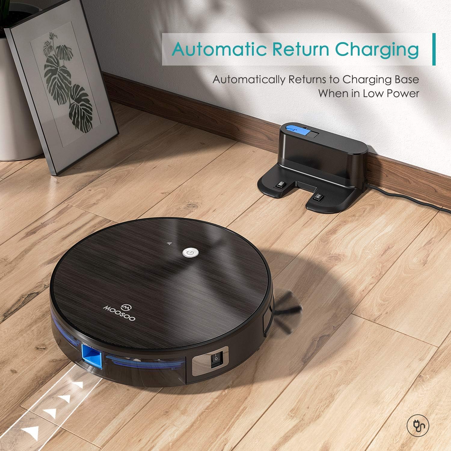 Robot Vacuum, MOOSOO Robotic Vacuum Cleaner, Wi-Fi Connectivity, 1800Pa Suction, Self-Charging, Multiple Cleaning Modes, Best for Pet Hairs, Hard Floor & Medium Carpet -