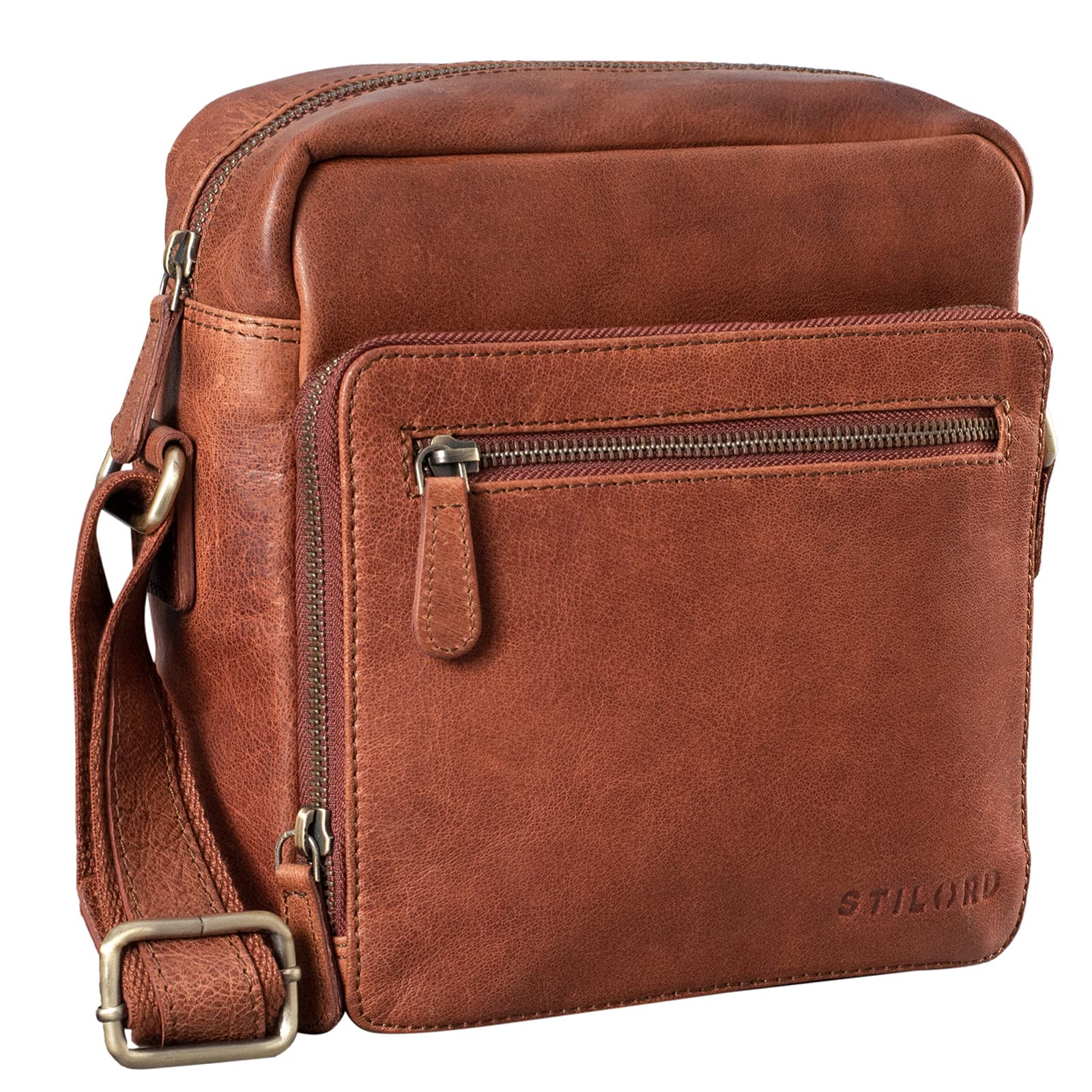 STILORD 'Nathan' Vintage Cross-body Bag Small for men/shoulder bag/for 10.1 inch Tablets iPad genuine buff leather, Colour:maraska - brown
