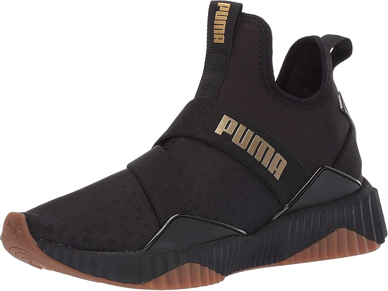 puma gold and black shoes