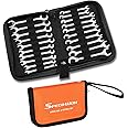 SPEEDWOX Mini Double Open End Wrench Set, 10-Piece Metric & SAE, Super-Thin Angled Heads, Made of Premium Carbon Steel, Includes Storage Pouch