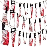 Halloween Party Decorations Indoor Horror Scary Garland Banner for Home Decor, Spooky Wall Decor with Strands of Butcher Knives