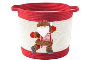USHANG PET Christmas Gift Baskets Empty, Christmas Decoration Storage Basket with Handle, Baby Gift Basket for Toys, Towels, Diapers, Woven Cotton Rope Basket With Santa Claus, Red