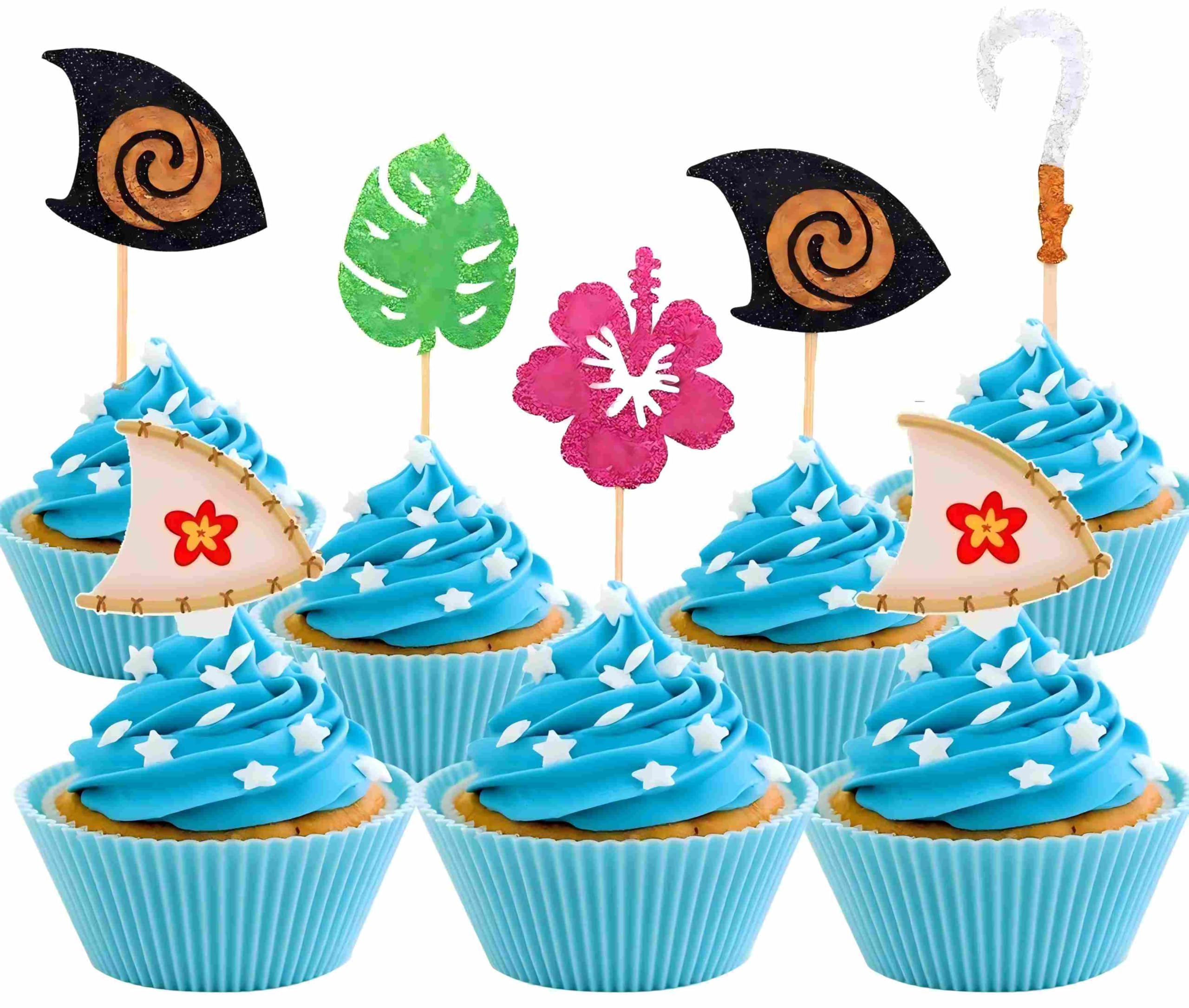 JeVenis Glittery Moana Inspired Cupcake Toppers Moana Cake Toppers Hawaiian Birthday Party Decoration for Tropical Luau Summer Party Baby Shower Wedding