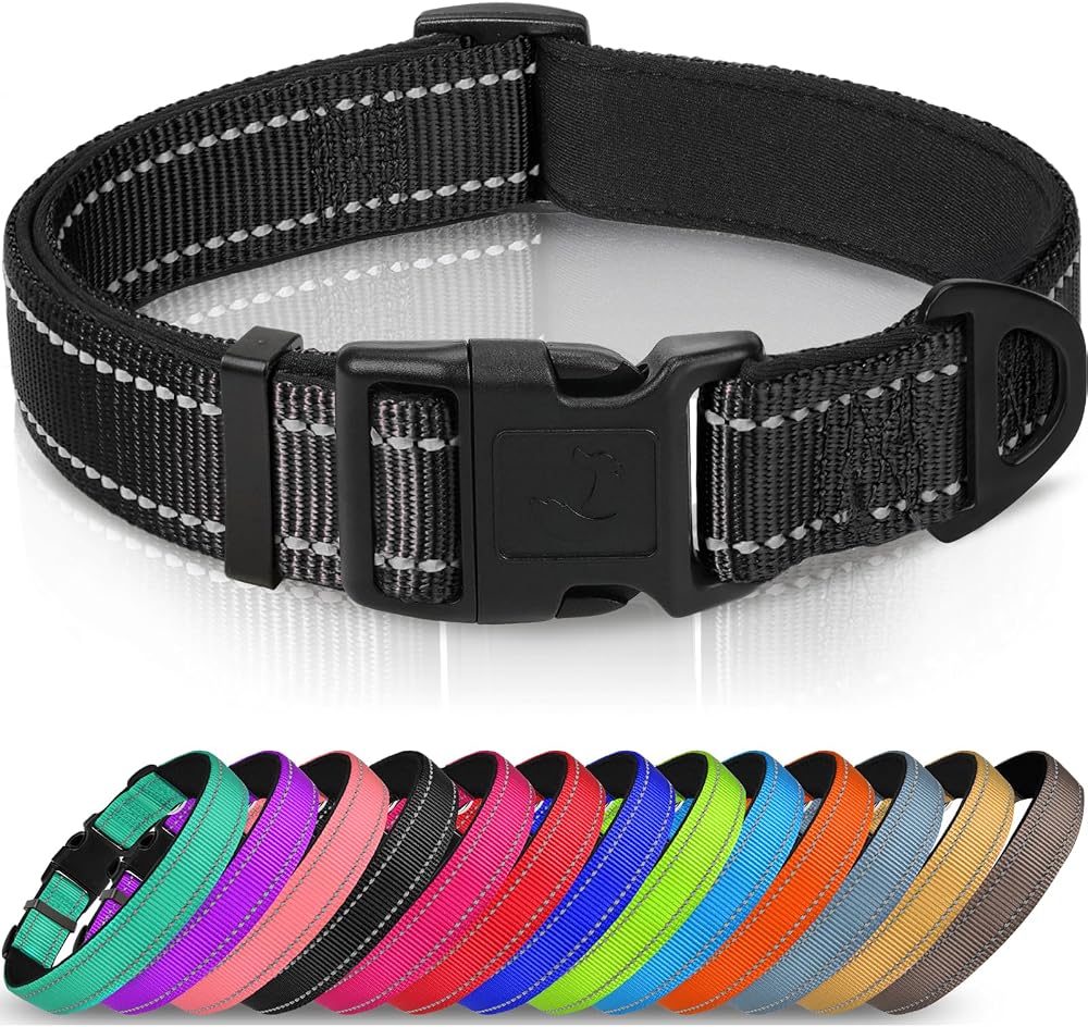 Joytale Reflective Dog Collar Nylon Neoprene Padded Medium Black