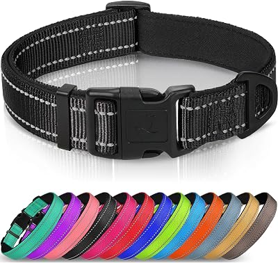 Joytale Reflective Dog Collar Neoprene Padded Nylon XL Black