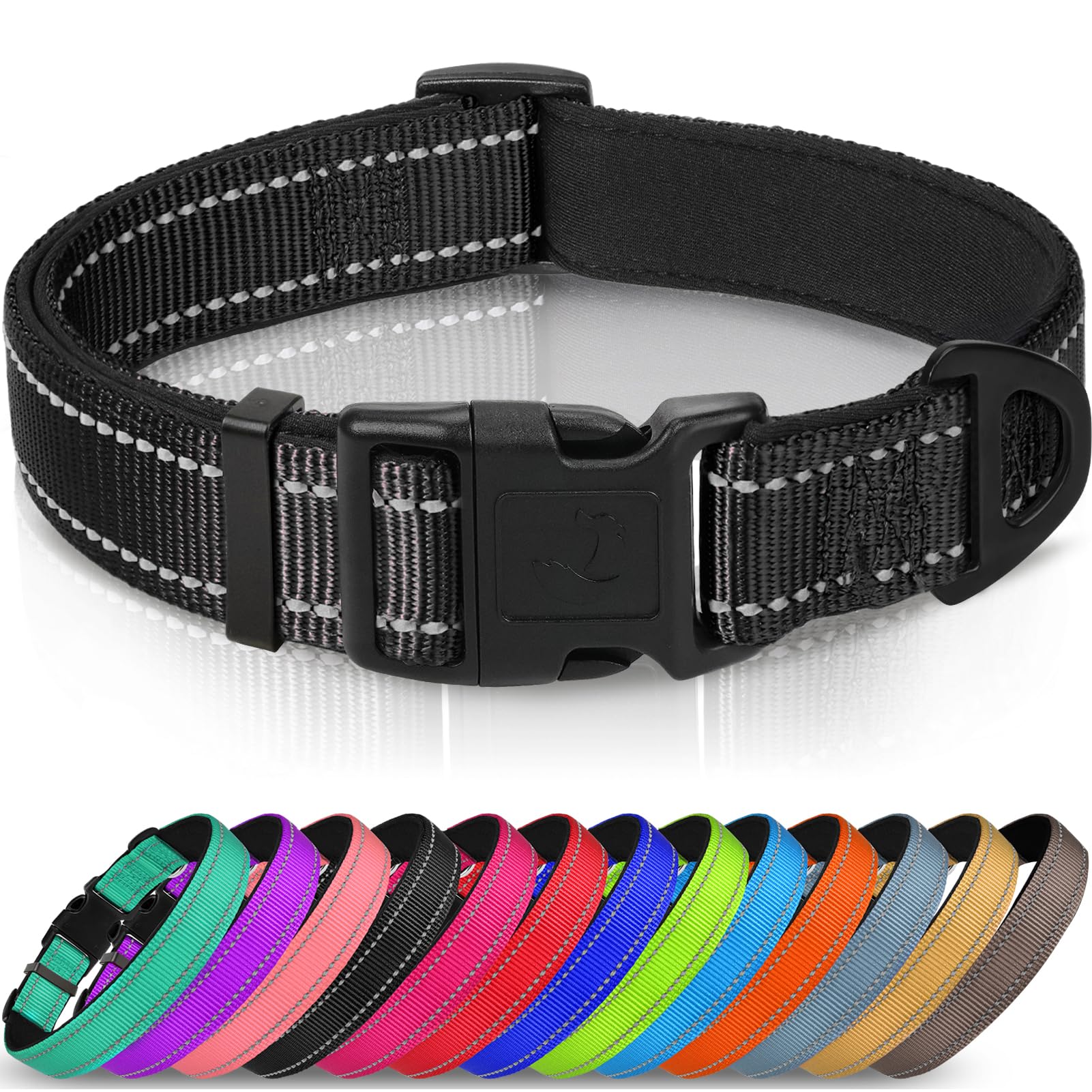 Joytale Reflective Dog Collar, Soft Neoprene Padded Breathable Nylon Pet Collar Adjustable for XLarge Dogs, XL, Black