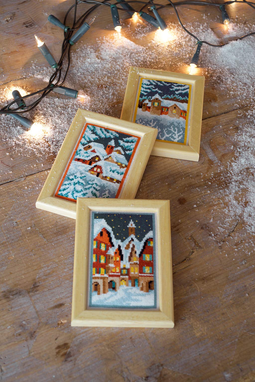 Vervaco Counted Cross Stitch Kit: Winter Night: Set of 3, COTTON, NA, 8 x 12cm