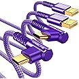 MRGLAS USB A to USB C Cable 3.2A 2-Pack [90°, Gold-Plated] 6.6+6.6FT Type C Charger Right Angle Nylon Braided Fast Charge Cable for iPhone 16 15 Galaxy S10 S9 Plus S21 Note 10 LG - Purple