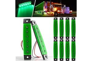 BJZ LED Trailer Marker Lights Green 6 Led Side Marker Clearance Light Bar 12V 3.8" Front Rear Signal Indicator Light Strip Waterproof for Trailer Truck Van Pickup ATV UTV RV, 10Pcs