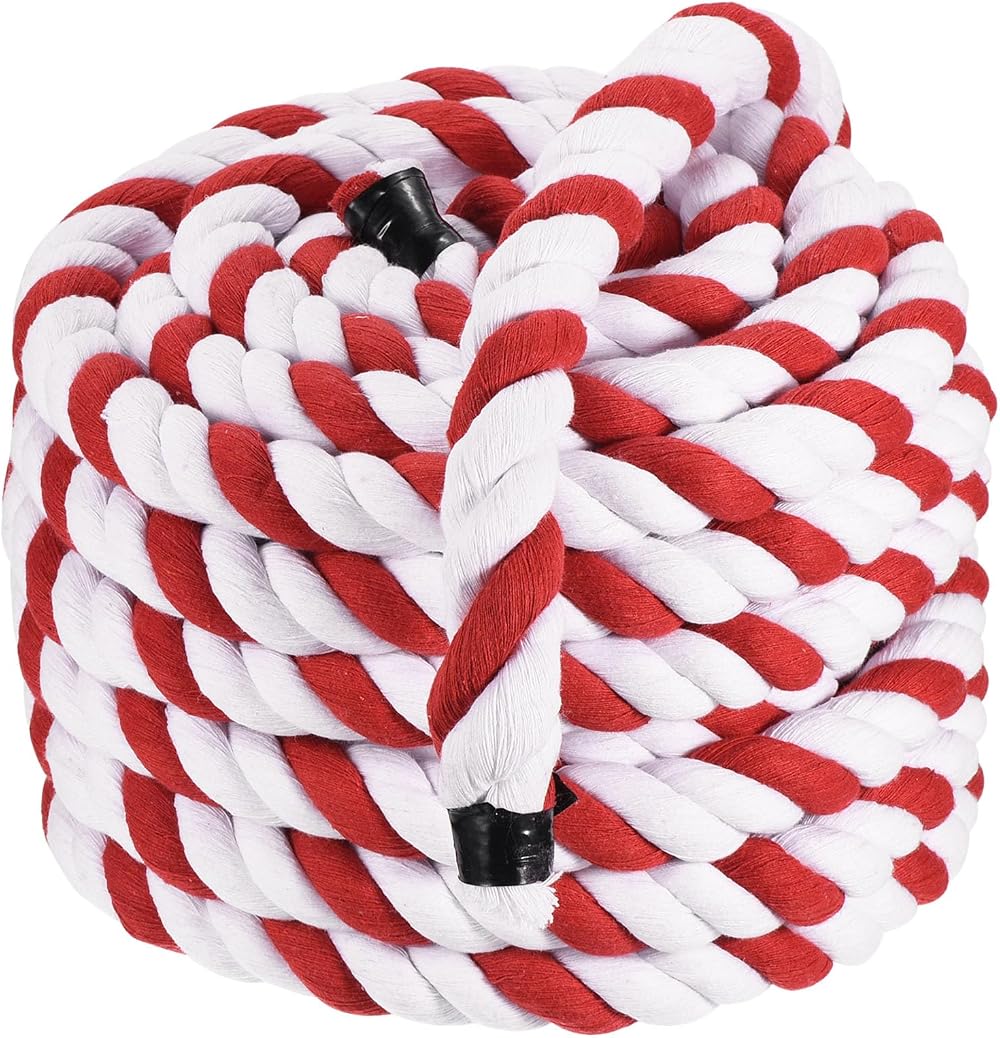 PATIKIL 1 Inch 50ft Natural Twisted Cotton Rope 3 Strand Red White Crafts Decor