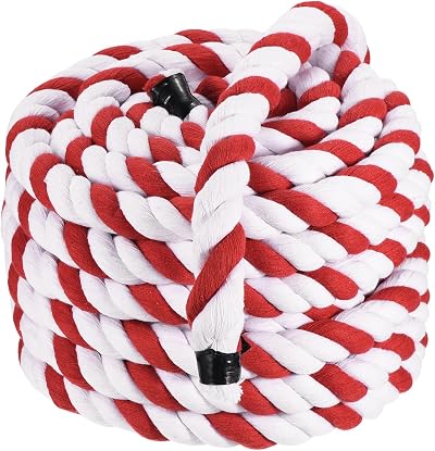 PATIKIL 1 Inch 50ft Natural Twisted Cotton Rope 3 Strand Red White Crafts Decor