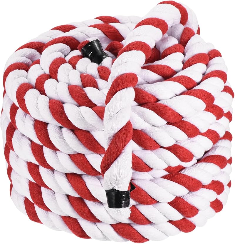 PATIKIL 1 Inch 50ft Natural Twisted Cotton Rope 3 Strand Red White Crafts Decor