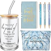 Funnymoom 6 Pcs Valentines Employee Appreciation Gifts Set for Women Coworkers Thank You Gifts, Difference Maker 17 oz Glass Cup Inspirational Makeup Bag Journal for Teacher Nurse(Marble,Blue)