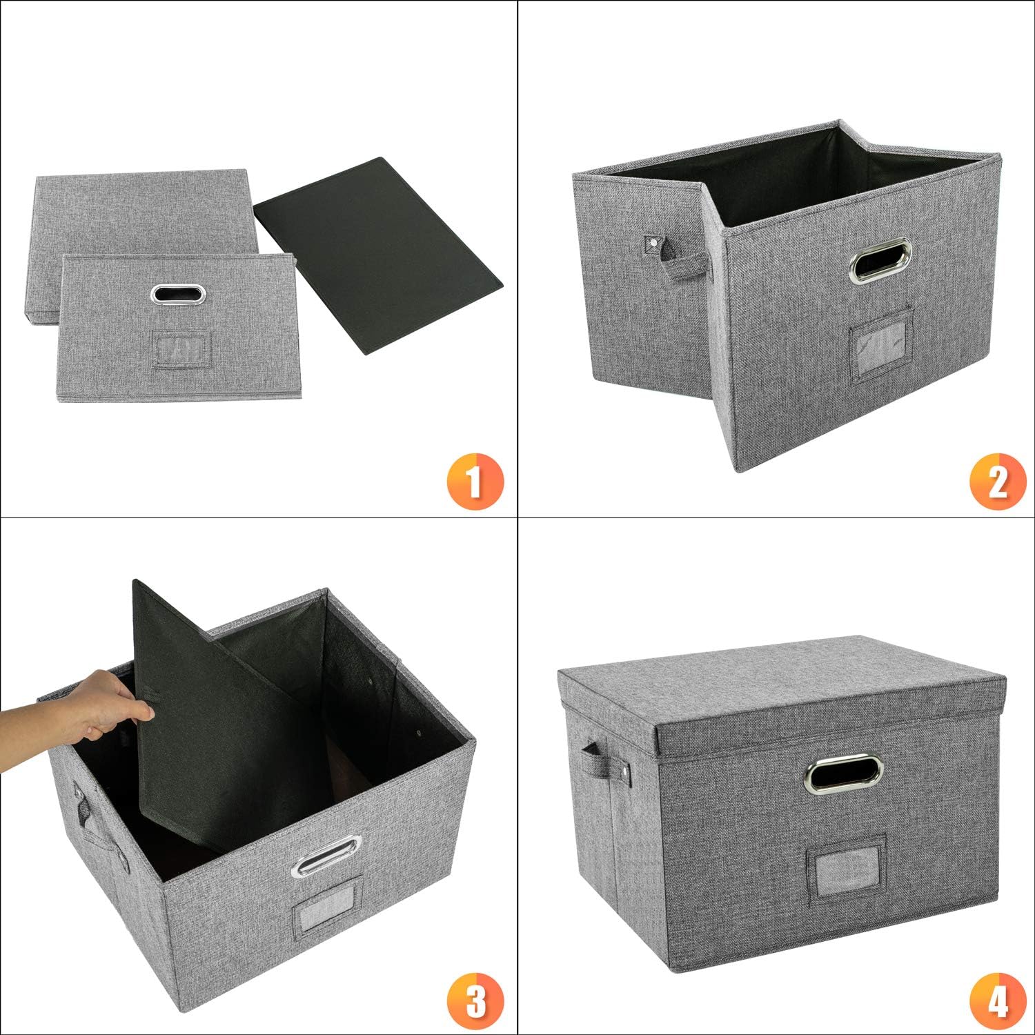 JSungo File Organizer Box Office Document Storage with 5 Hanging Filing Folders, Collapsible Linen Storage Box with Lids, Home Portable Storage with Handle, Letter Size Legal Folder, Grey : Office Products