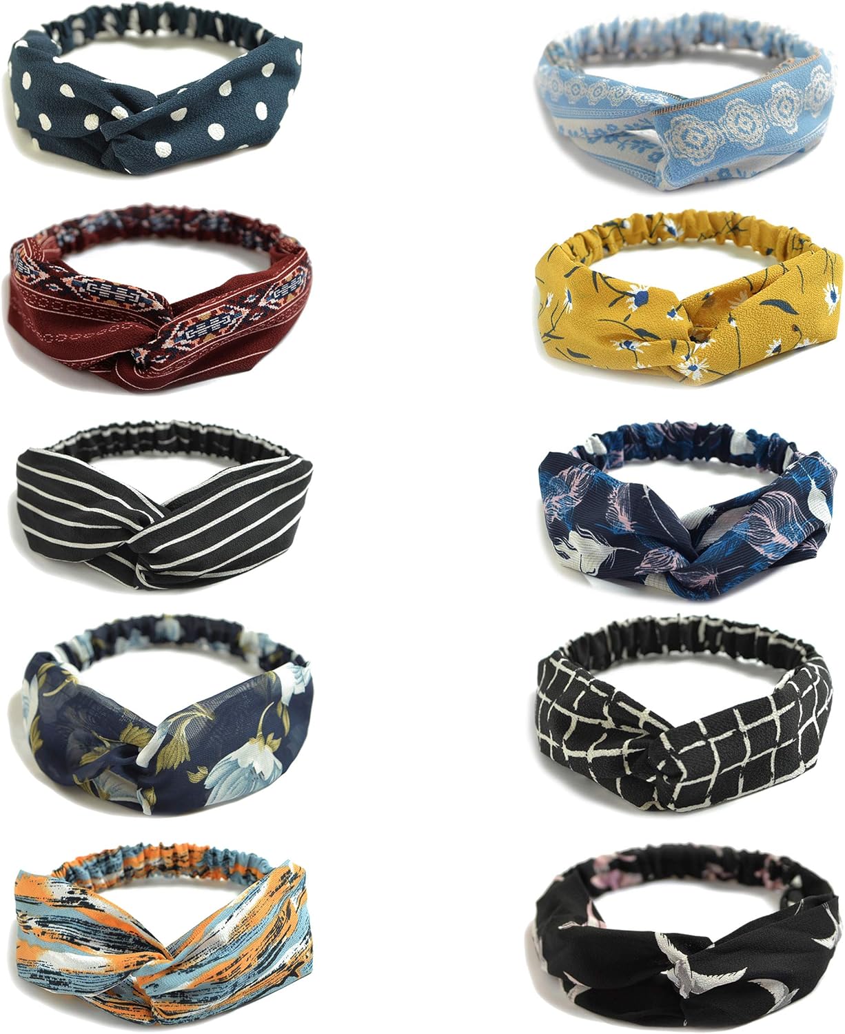 10 Pack Women's Headbands Boho Flower Printing Twisted Criss Cross Elastic Hair Band Accessories B at  Women’s Clothing store