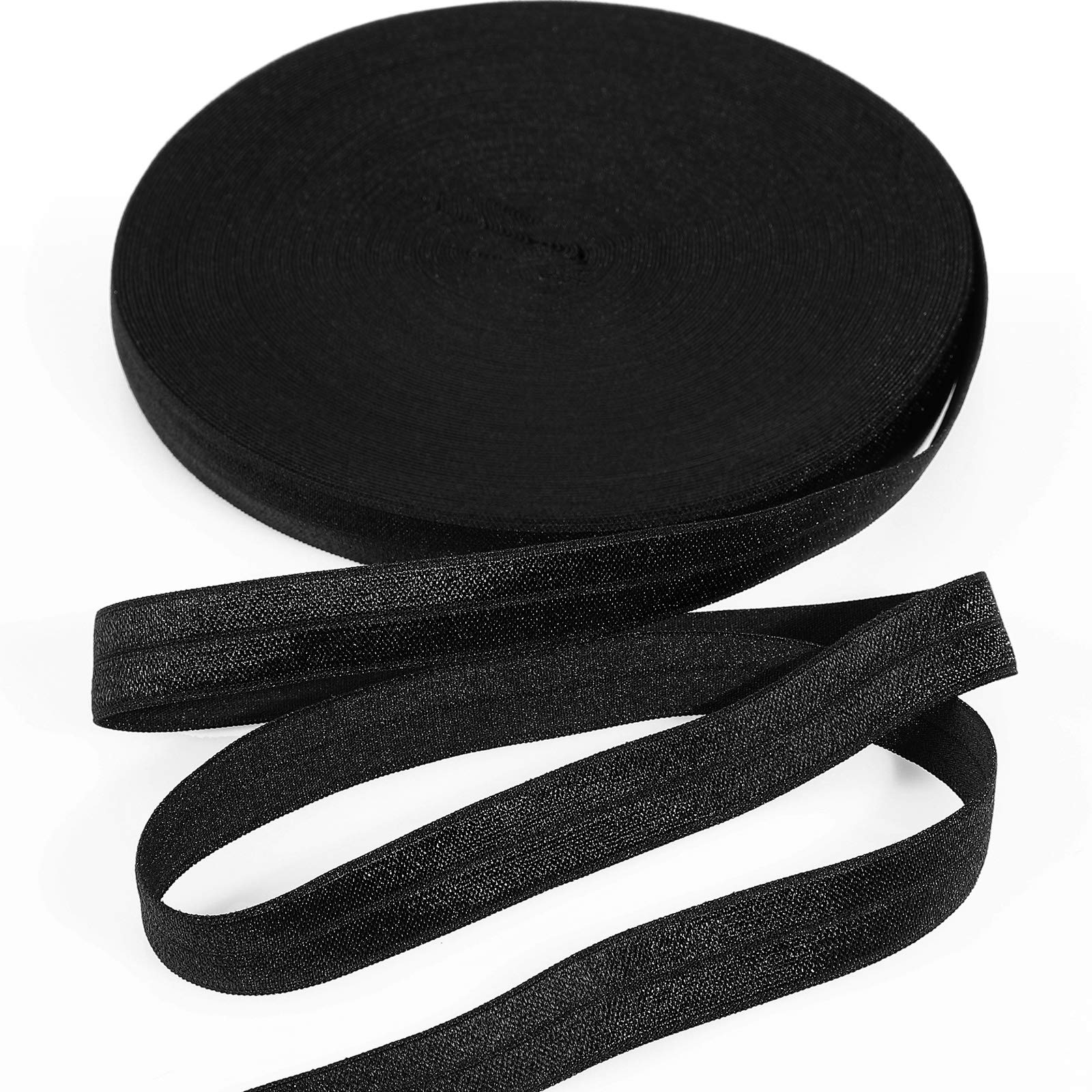 Wide Elastic Ribbon Band Fold Over Stretch Foldover Elastics Trim Sewing Ribbon for Hair Ties Headbands Hair Bows DIY Craft(5/8 Inch x 25 Yard,Black)
