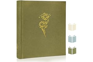 KUWORD Rose Acid-Free Scrapbook Album - DIY Photo Organizer with Flexible Layouts for 3x5 to 8x10 Photos, Wedding & Baby Memory Book, Creative Family Journal with Writing Space, Olive